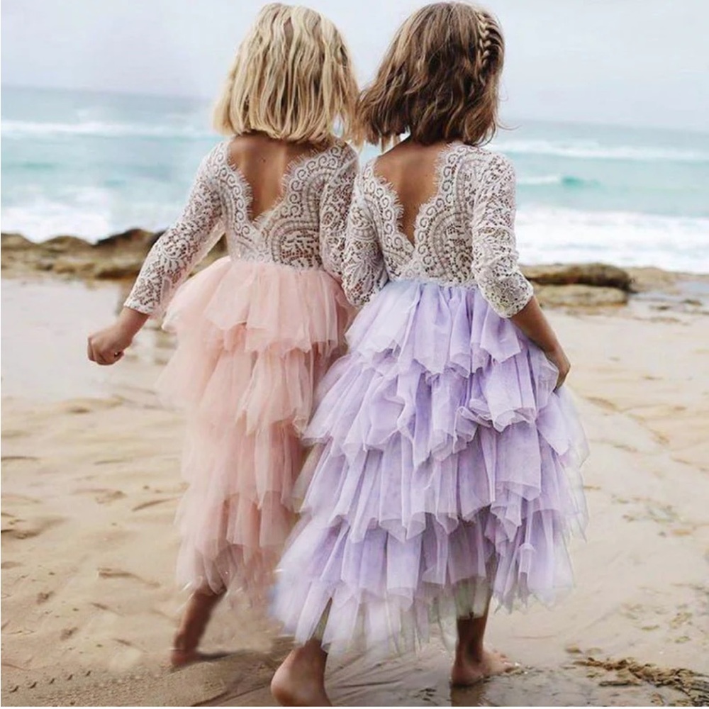 Pink and White Lace Tulle Dress